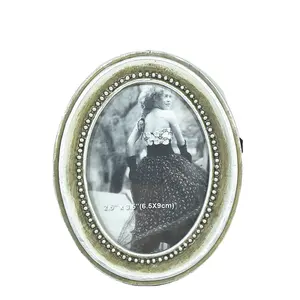 Enfeite de Mesa de Prata do vintage de Resina Forma Oval 2.5 ''x 3.5'' polegadas Mini Imagem Photo Frame para a Decoração Da Casa escultura