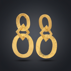 Boucles d'oreilles clous géométriques faites à la main en laiton et alliage de pierres précieuses, tendance pour femme - Product Image 3