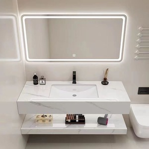 Glossy Ceramic Double Layer Under Mount Basin Modern Farmhouse Bathroom <b>Vanity</b> with Smart <b>Mirror</b> for Hotel Apartment - Product Image 2