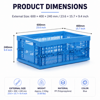 HUADING 600*400*240 mm Caisse de rangement pliable et empilable multifonction en plastique PP pour déménagement
