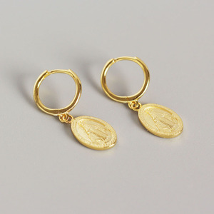 INS Design Jewelry Hot Sale Gold Plated 925 <strong>Sterling</strong> <strong>Silver</strong> Virgin Mary Charm <strong>Hoop</strong> Dangling <strong>Earrings</strong> - Product Image 5