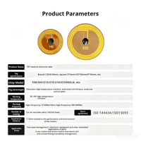 Label FPC berukuran kecil Powerway berlapis emas, tahan panas, tahan air, tahan cipratan, chip NFC frekuensi ultra-tinggi