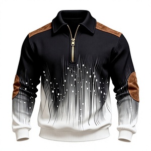 Sweat à capuche décontracté pour homme, personnalisé, en polaire tricotée de polyester, avec demi-fermeture éclair, style vintage, patchwork en daim et imprimé dégradé, chaud pour l'hiver - Product Image 1