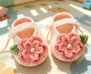 Chaussons bébé faits main au crochet, motif visage d'ours, style Mary Jane, en tricot, cadeau de soutien émotionnel, objet de collection - Product Image 4