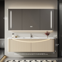 Meuble-lavabo flottant moderne à évier unique, armoire de salle de bain en bois massif avec miroir LED intelligent, évier en céramique anti-éclaboussures