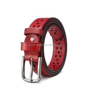 Cinturón rojo <span class=keywords><strong>vino</strong></span> para mujer al por mayor de bajo volumen a la moda, cuero de vaca de 25mm de ancho y hebilla de Pin, cinturón de cuero hueco para mujer - Product Image 4