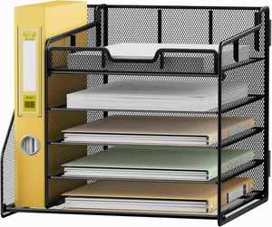 5-Tier <b>Metal</b> Mesh Desk Organizer with 1 <b>File</b> Holder & 7 Flexible Dividers Customized Logo Black for Office & Home - Product Image 2