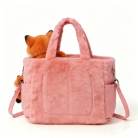 Sac à bandoulière personnalisé en peluche rose en forme de renard avec porte-clés 3D, thème Halloween, rembourrage en coton PP