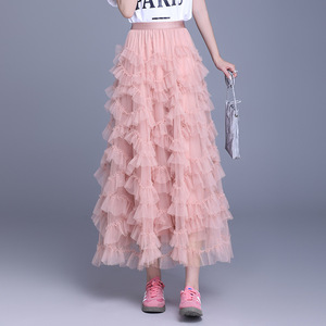 Falda de Malla con Múltiples Capas para Mujer, Primavera 2025, Falda a Media Pierna Versátil de Cintura Alta, Moderna y Elegante - Product Image 1