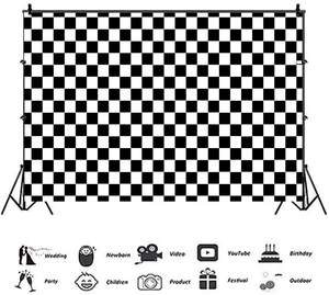 Sfondo Fotografico Bianco <span class=keywords><strong>e</strong></span> Nero con Quadrati Geometrici, Pavimento a Mosaico a Scacchi, Decorazione per Feste, Fondale Fotografico - Product Image 2
