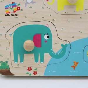 Wooden Animal Hand Grab <strong>Puzzle</strong> with <strong>Easy</strong>-Grip Knobs - Educational Shape Matching and Fine Motor Skills Toy for Toddlers W14M339 - Product Image 3