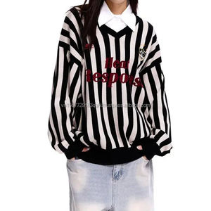 Suéter de Punto a Rayas Casual para Mujer, Cuello en V, Estilo Jersey, Deportivo, Otoño Invierno, Suave y Holgado - Product Image 3