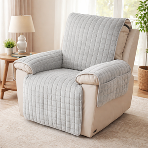 Housse de fauteuil inclinable grande taille en fausse laine matelassée lavable sur mesure avec poches latérales, sans danger pour les enfants et les animaux domestiques, couleur gris - Product Image 1