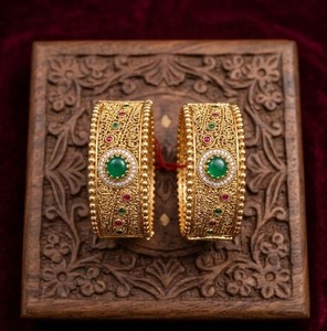 DIVYORO Designer Royal Antique Gold Bangle with Intricate Filigree Craftsmanship and <b>Ruby</b>-Emerald Accents Traditional Indian - Product Image 3