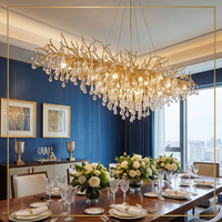 Lustre linéaire long en or avec cristaux, suspension de luxe en forme de goutte d'eau, réglable pour table à manger et îlot de cuisine