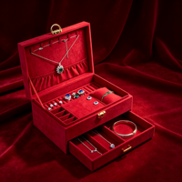 Grande boîte à bijoux carrée de luxe en velours avec serrure, étui de rangement multi-niveaux pour collier, bague, boucles d'oreilles, bracelet