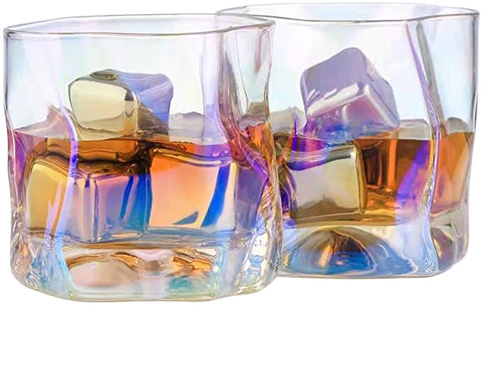 Whiskey Glasses 10 oz Colorful Cocktail Glasses Hand-blown Lead-free Bar Lowball Crystal Glass