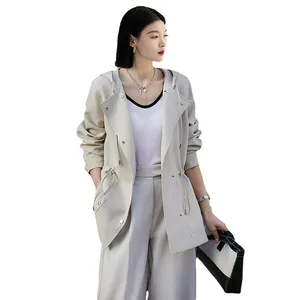 Профессиональное производство Корейская Роскошная ветровка Анорак куртка средней длины плащ