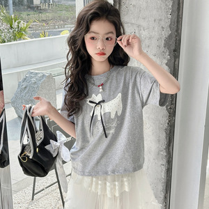 Conjunto de Ropa para Niña Grande, Verano 2026, Camiseta de Manga Corta <span class=keywords><strong>con</strong></span> Estampado Negro y Gris + Falda Tutú, 2 Piezas, Conjunto Dulce para Niña - Product Image 6