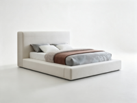 Lit plateforme rembourré FERLY, écologique, texture lin, mobilier de chambre moderne, tissu