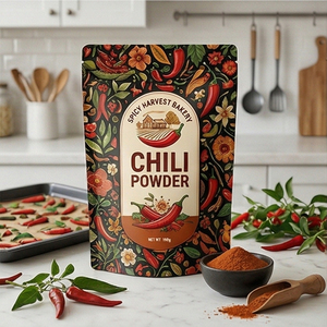Custom Logo Resealable Zipper Stand Up Pouch Heat Sealable Plastic <b>Bag</b> for Chili Powder Spice Seasoning Food <b>Packaging</b> - Product Image 1