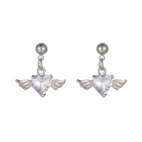 Boucles d'oreilles coeur aile d'ange rétro Bijoux fins Boucles d'oreilles amour strass blanc mignon