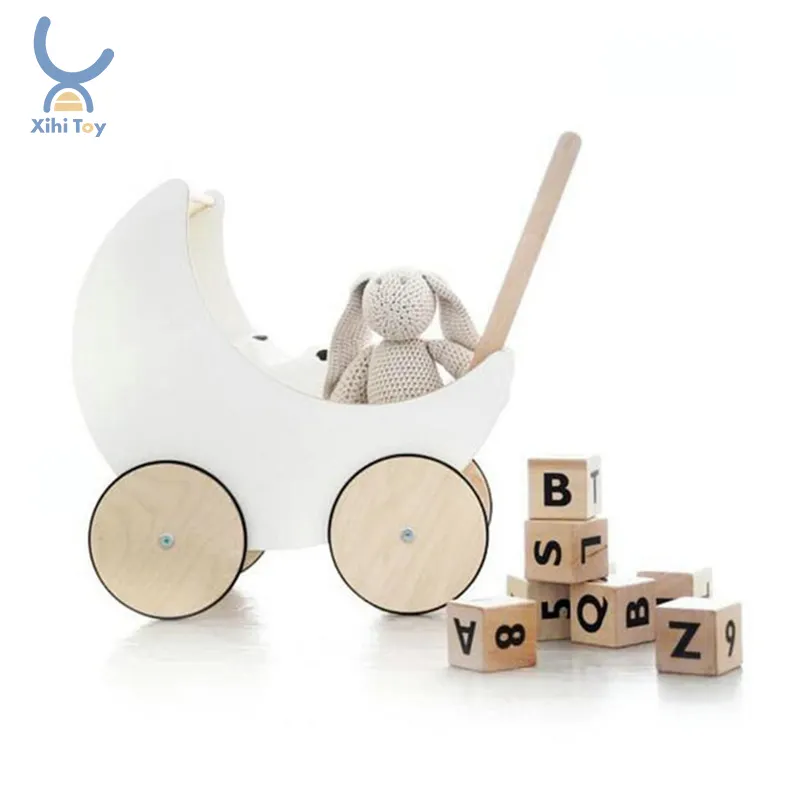 תינוק פעוט עץ צעצוע פעילות הליכון עגלת Pram תינוק בובת עגלת ילדים לילדים משחק והליכה צעצועים חינוכיים