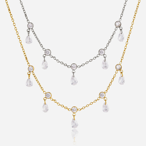 Collier J&D Jewelry en acier inoxydable couleur argent, étanche, avec zircon cubique rond et pendentif goutte d'eau en zircon nu pour femme - Product Image 1