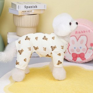 Ropa de lujo para cachorros de estilo coreano para primavera y verano, estampado de oso bonito, poliéster y lana sostenibles para veterinarios de mascotas - Product Image 3
