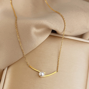Nouveau design de collier avec pendentif en perle, acier inoxydable, plaqué or, pendentif géométrique, pour femmes - Product Image 2
