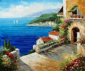 Địa Trung Hải cảnh chất lượng cao 100% handmade cảnh vườn bức tranh sơn dầu trên vải cho bán