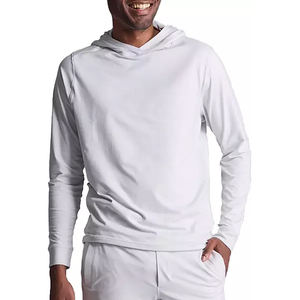 Venta al por mayor para hombre de rendimiento de gimnasio de secado rápido de manga larga de entrenamiento superior transpirable ligero gimnasio poliéster gris Deporte Sudaderas con capucha para hombres - Product Image 5