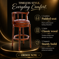 Tabouret de bar de luxe en bois massif, pivotant, vintage, avec dossier, pour hôtel, restaurant, bar