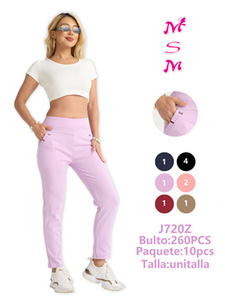 Pantaloni da Donna MSM a Vita Alta, Gamba Dritta, in Maglia Traspirante, Cotone Elasticizzato, Casual, Lunghezza Intera, Tinta Unita, Vita Elastica - Product Image 1