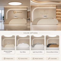 Comptoir d'accueil écologique en MDF à panneaux cannelés avec base lumineuse LED et armoire de rangement pour salon de beauté et usage commercial