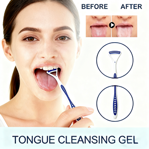 Grosir desain baru pembersih lidah dua sisi plastik kelas medis dalam dua warna 2 buah dikemas bersama - Product Image 2