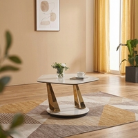 Table basse d'appoint en verre à deux niveaux en marbre blanc base en métal doré moderne salon
