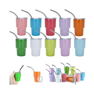 Wholesale New Double Wall Stainless Steel Mini Sublimation 2 OZ 3 OZ Tumbler Shot Glass With Straw Lid