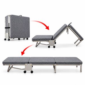 Lit pliant simple, lit d’appoint et de camping avec panneau rigide, pliable en trois, pour maison et voyage - Product Image 1