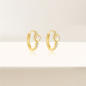 Boucles d'oreilles en or, argent sterling S925, série Saint-Valentin, opale ronde incrustée de zircon - Product Image 4