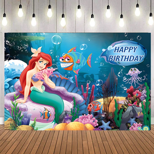 Sirenita princesa telón de fondo fotografía fiesta de niños decoraciones de feliz cumpleaños Ariel sirena Fondo telón de fondo - Product Image 4