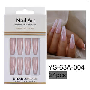 Drücken Sie auf die Nägel 24 Stück Hochwertige französische Sargform Pink Nude Blue Tips Falsche Nägel - Product Image 5