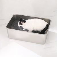 Bac à litière pour chat en acier inoxydable à parois hautes, facile à nettoyer, sans odeur, design ergonomique, durable