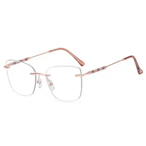 2023 New Fashion Wholesale Mirror Flat Lens Tr90 Glasses Optical Custom Logo Rimless Anti Blue Light Cat Eye Computer Gla