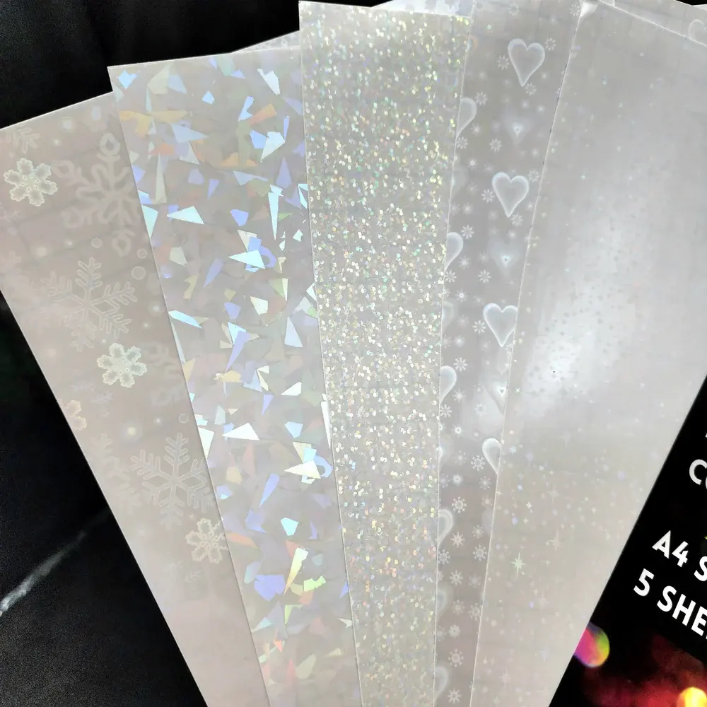 Película de laminación en frío holográfica de PVC, tamaño A4, resistente al agua, película de laminación en frío 3d brillante