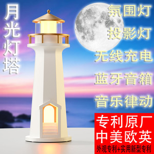 Clair de lune phare veilleuse chevet lampe de Projection Bluetooth haut-parleur chargeur sans fil créatif ornement APP - Product Image 1