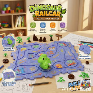 Circuit de train dinosaure à monter soi-même avec puzzle et jouets à remonter pour enfants en plastique/PVC JR MS INDUSTRIES - Product Image 3