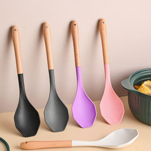 <span class=keywords><strong>Silicone</strong></span> dài xử lý muỗng cấp thực phẩm không dính nhà bếp đồ dùng nhiệt độ cao đồ nấu nướng thân thiện môi múc canh kháng cho chảo - Product Image 1