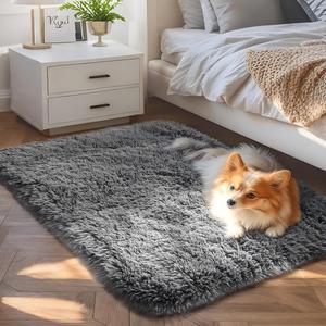 Set <span class=keywords><strong>di</strong></span> Tappeti Morbidi e Pelosi Grigi Antiscivolo <span class=keywords><strong>per</strong></span> Camera da Letto, Tappetino <span class=keywords><strong>per</strong></span> Ingresso, Decorazione <span class=keywords><strong>Casa</strong></span>, <span class=keywords><strong>Tappeto</strong></span> Peloso e Soffice - Product Image 1