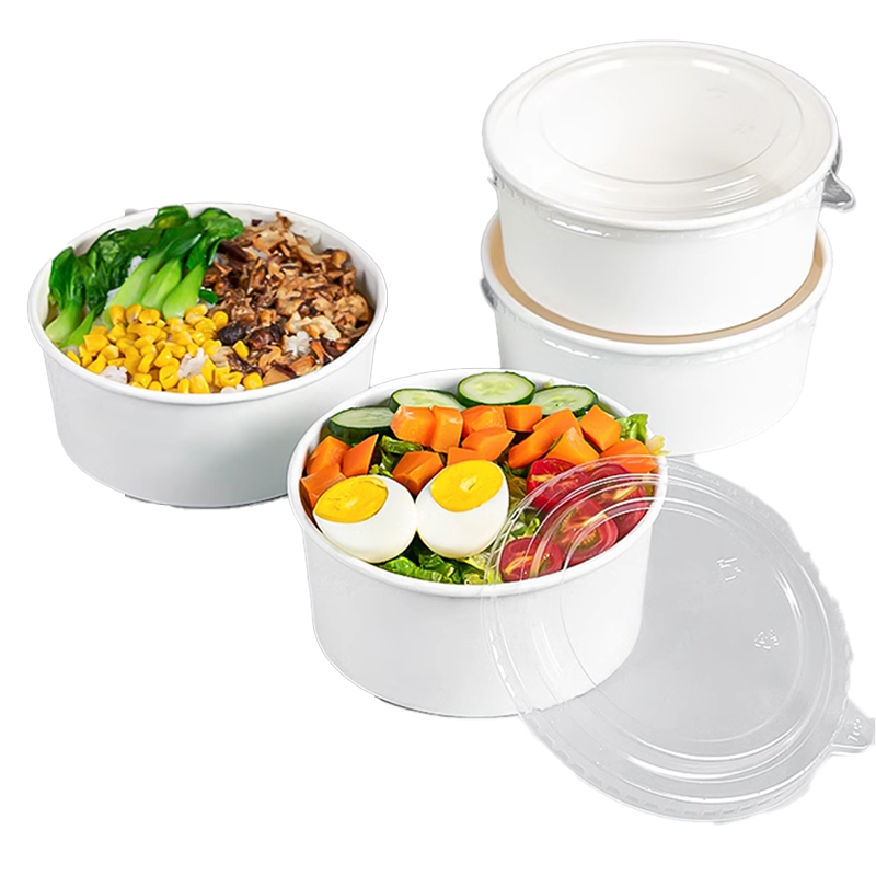 Custom Printed Recyclable Disposable Kraft Paper Salad Bowl with Lid for Snacks Pizza Take Away Food Plate & Bowls